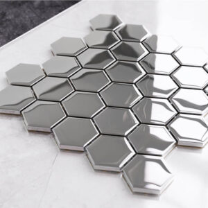 Heksagon mozaika szklana srebrna silver metalic B