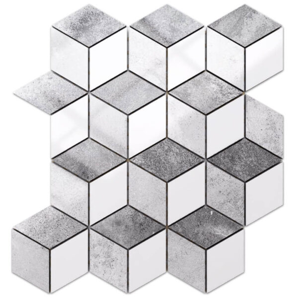 Mozaika gresowa diamond romb biała szara 3D gładki połysk