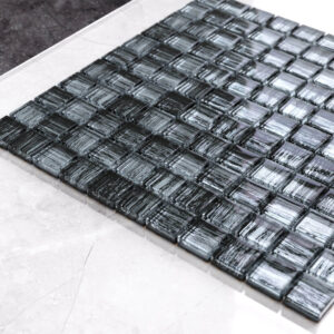 Mozaika szklana aluminium jeans czarna srebrna 30×30 cm