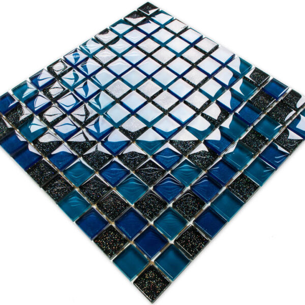 Mozaika szklana aurora – turkus, kobalt, nero brokat 30×30 cm 8 mm
