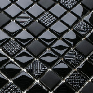 Mozaika szklana carbon nero czarna magma struktura 30x30 cm 8 mm B