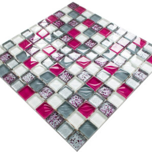 Mozaika szklana fiolet maziaje perła szara piwonia silver brokat 30×30 cm