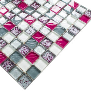 Mozaika szklana fiolet maziaje perła szara piwonia silver brokat 30×30 cm