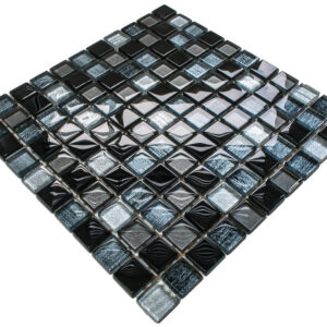 Mozaika szklana nero grafit aluminium jeans silver brokat 30×30 cm