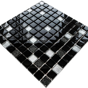 Mozaika szklana nero silver brokat mix 30×30 cm 8 mm