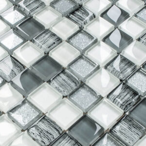 Mozaika szklana srebrna biała perła szara zebra mix B