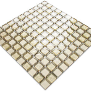 Mozaika szklana złota gold beż metalic brokat 30x30 cm 8 mm