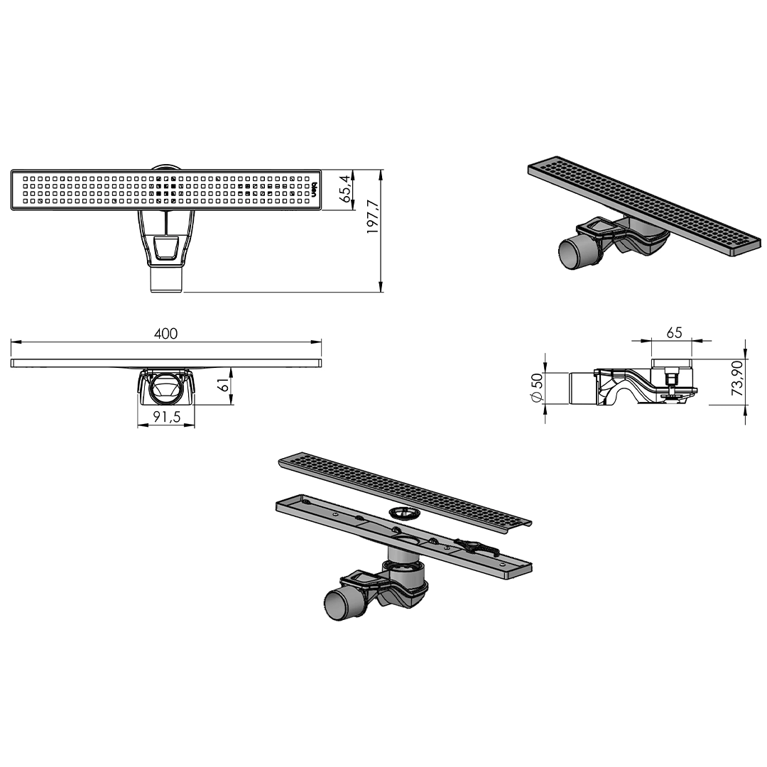 ODPŁYW LINIOWY MIEDZIANY POŁYSK 40 cm rysunek tech