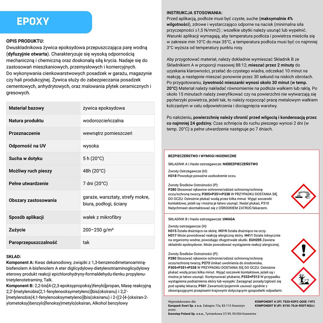 ŻYWICA EPOKSYDOWA NA POSADZKĘ GARAŻ ZESTAW NA 10m2 RAL 9003 BIAŁY etykieta